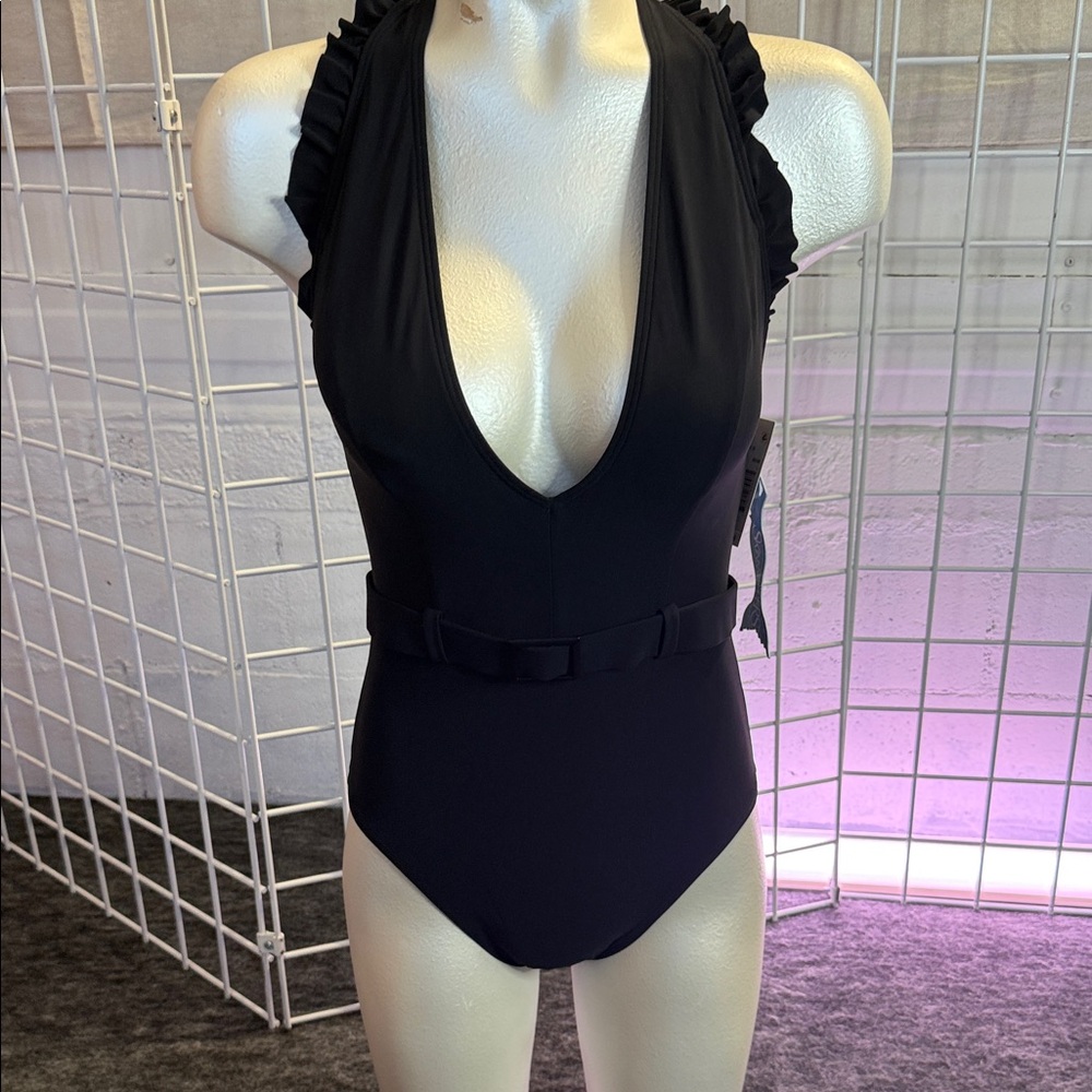Chic Black One Piece Swimsuit with Ruffle Straps